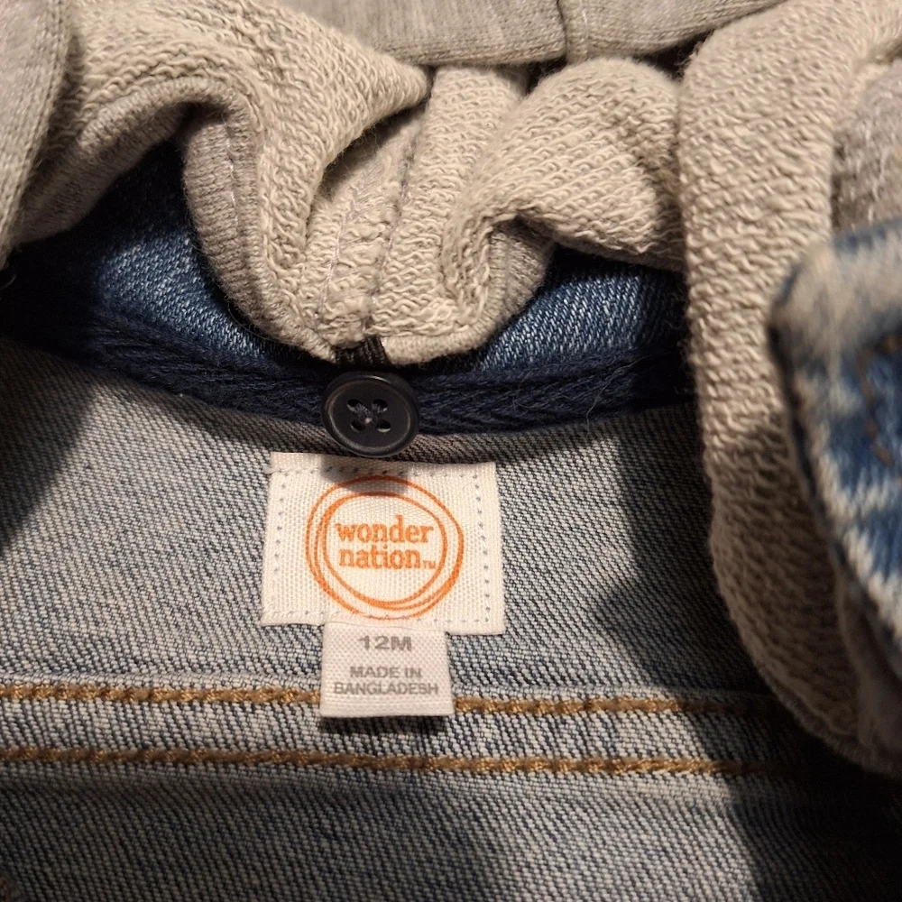 Kids Wonder Nation Denim and Gray Hoodie Jacket 12M